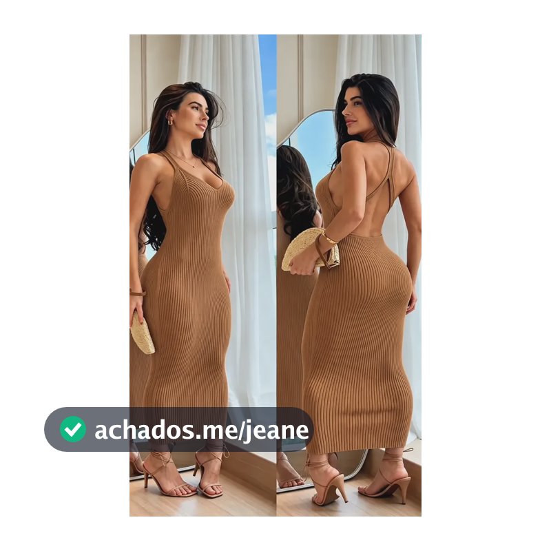 Vestido Midi Tricot Feminino Elegante Verão Praia Festa Chiq Bege Liso 36-44
