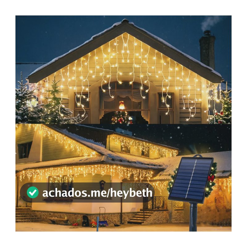Natal Cortina De Gelo Solar Externa 9 Metros 200 Leds Branco Quente 127/220v
