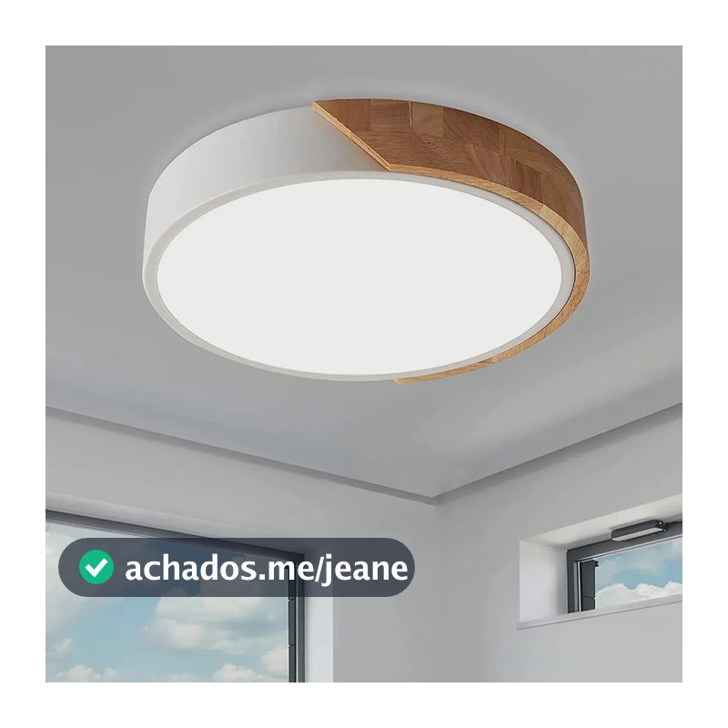 Luminária de Teto Madeira Sobrepor Redondo 24W, Luminária para Quarto 3 Cores de Luz, Plafon Led Design Ultrafino 5cm, Luminária Moderna para Sala Quarto Corredor Escritório, Tieesa