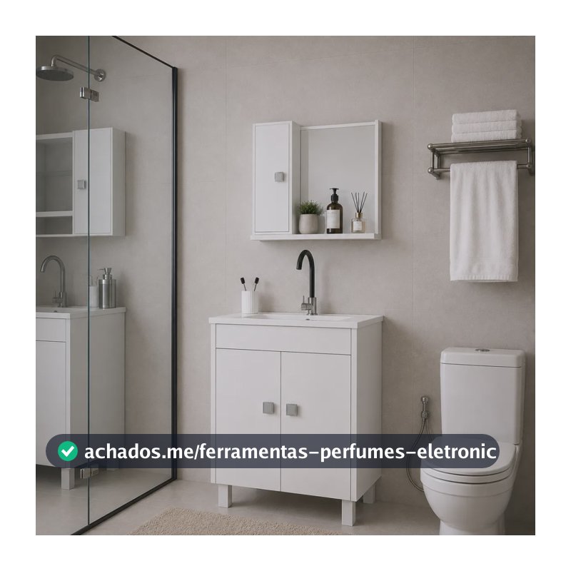 Onix Gabinete Banheiro 60cm Completo Com Cuba E Espelho Branca Um Furo Branco