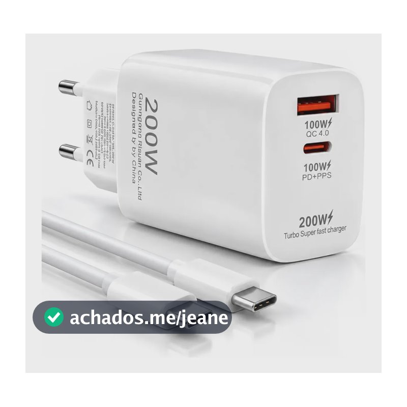 Carregador Turbo 200w Para Xiaomi Poco Usb-c Usb-a Rápido Branco