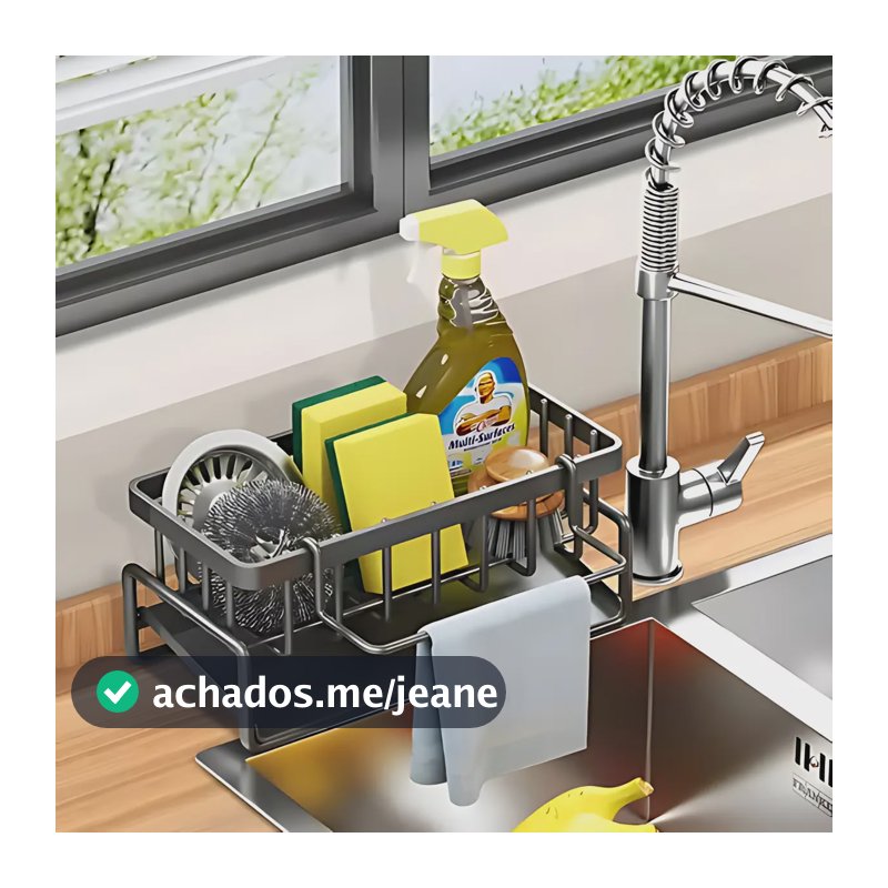 Pia Organizador Detergente Esponja Suporte Cozinha Em Metal Preto