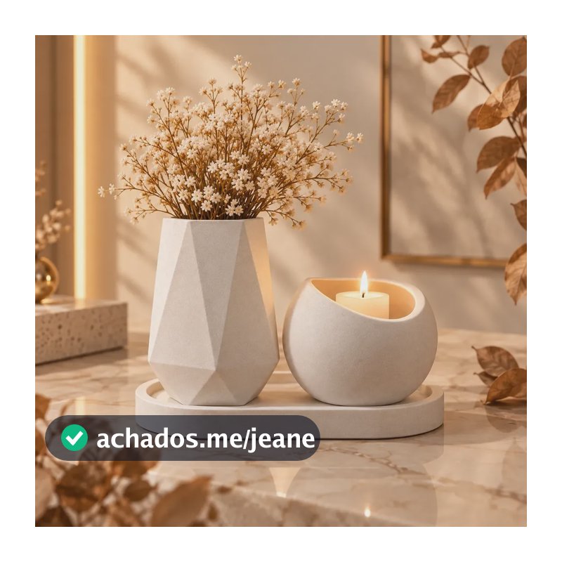 Kit Decorativo Para Sala Bandeja + Vasos Geométrico + Liso