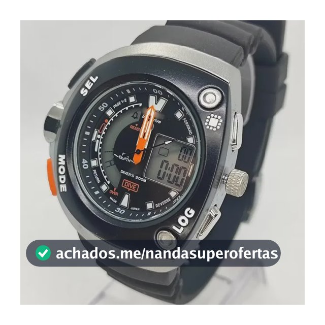 Relógio Masculino Meia Lua Aquala Laranja Preto Borracha