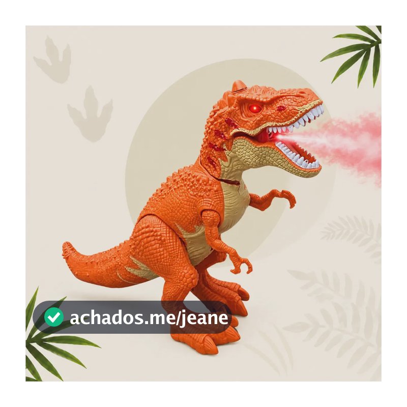 Dinossauro Tiranossauro Rex Robô de Brinquedo Anda Solta Fumaça Som Cor Laranja Gio Giu