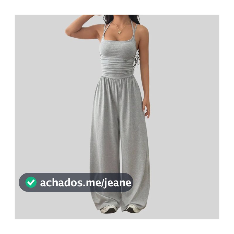 Macacão Feminino Pantalona Alças Dupla Drapeado Casual Cinza Único