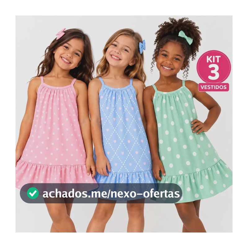 Kit 3 Vestido Infantil Menina Alcinha Verão Sortido 1 Ao 8