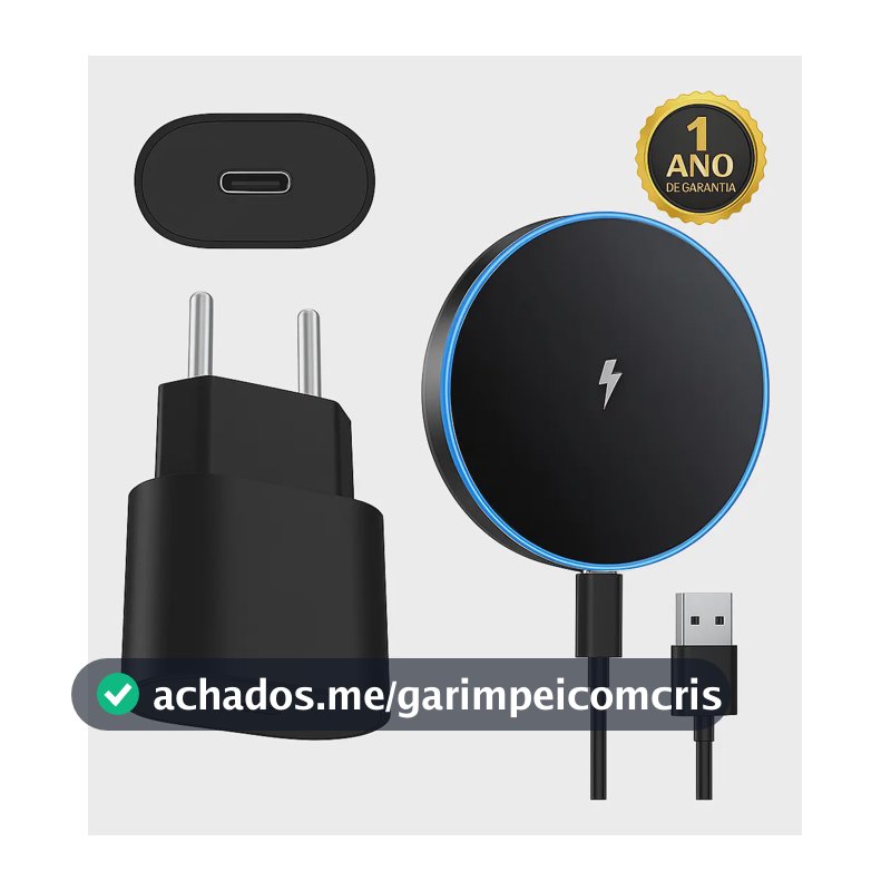 Carregador Indução Magnético Sem Fio Turbo Compativel Com iPhone 11 12 13 14 15 16 Pro Max Samsung Galaxy S25 S24 S23 S22 S21 S20 Fe Ultra Xiaomi Motorola Preto Dtimp