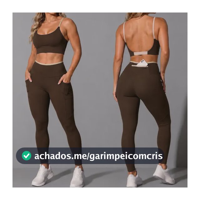 Conjunto Academia Top Calça Legging Fitness Roupa Kit Bolso Marrom/areia Liso Gg 42/44