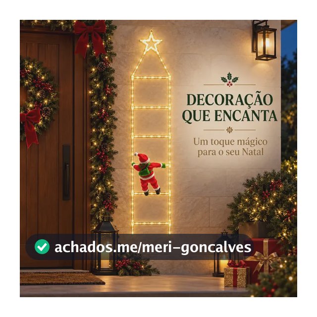 Escada Papai Noel Luminosa Led 1,5m Bivolt Enfeite Natal Estrela 127/220v