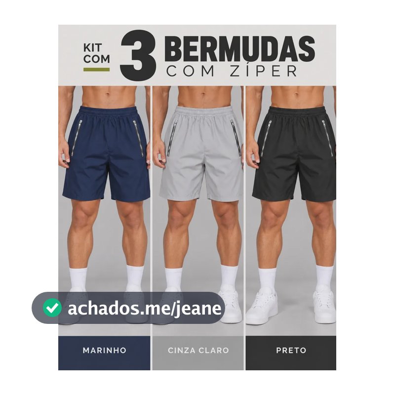 Kit 3 Bermuda Masculina Esportiva Secagem Rápida Ziper Bolso Variação 02 Lisa G