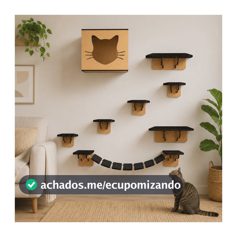 Playground Para Gato 8 Peças Nicho Ponte Prateleiras Degraus Mdf Cru G