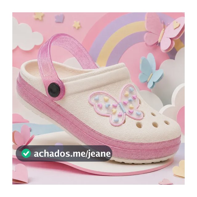 Sandália Babuche Infantil Menina Macia Confortável Branco Borboleta 31/32