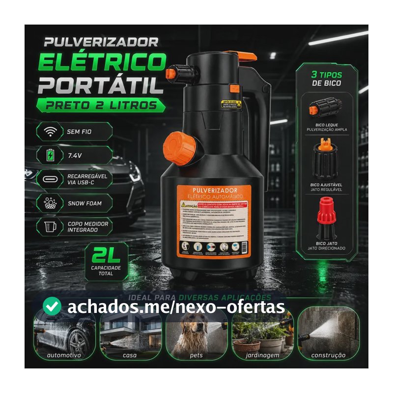 Pulverizador Elétrico Bahrein para Snow Foam e Lavagem de Carros – 2 L Preto
