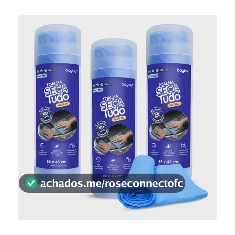 Kit 3 Toalha Mágica Multiuso 66x43 Ultra Absorção Seca Carro Azul