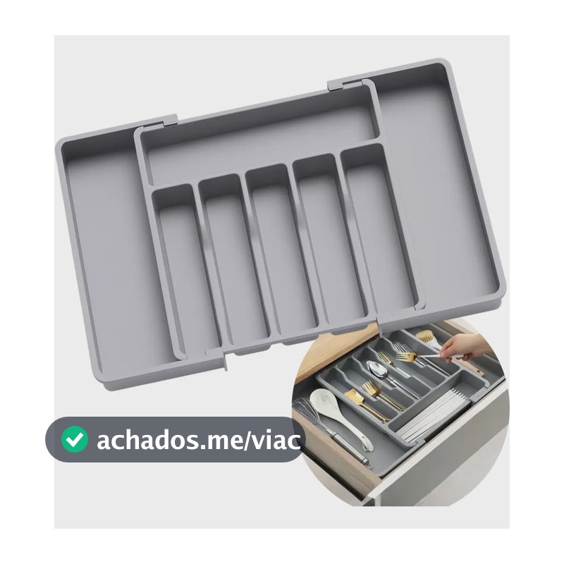 Organizador Porta Talheres Gaveta Cozinha Extensor Duplo Cinza