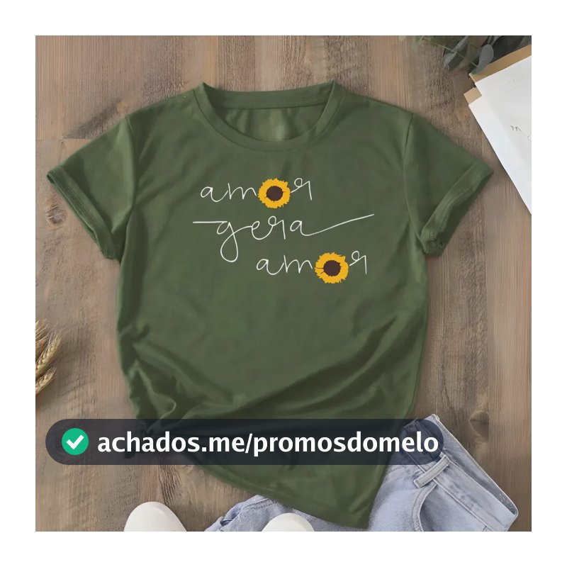T-shirt Básica Estilosa Camiseta Feminina Algodão Girassol Verde G