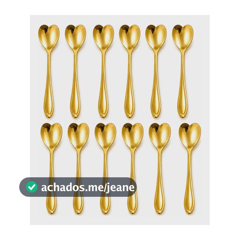 Kit 12 Colher Chá Café Aço Inox Dourada Coração Sobremesa Dourado