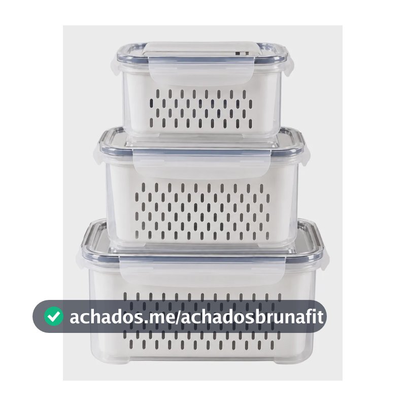 Kit 3 Organizadores Geladeira Alimentos Vegetais Com Tampas Branco