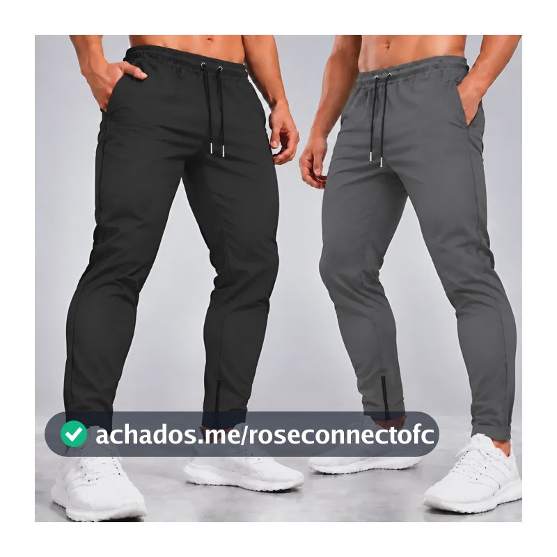 Kit 2 Calças Jogger Tactel Com Elastano Bolsos E Zipper Preta E Cinza M