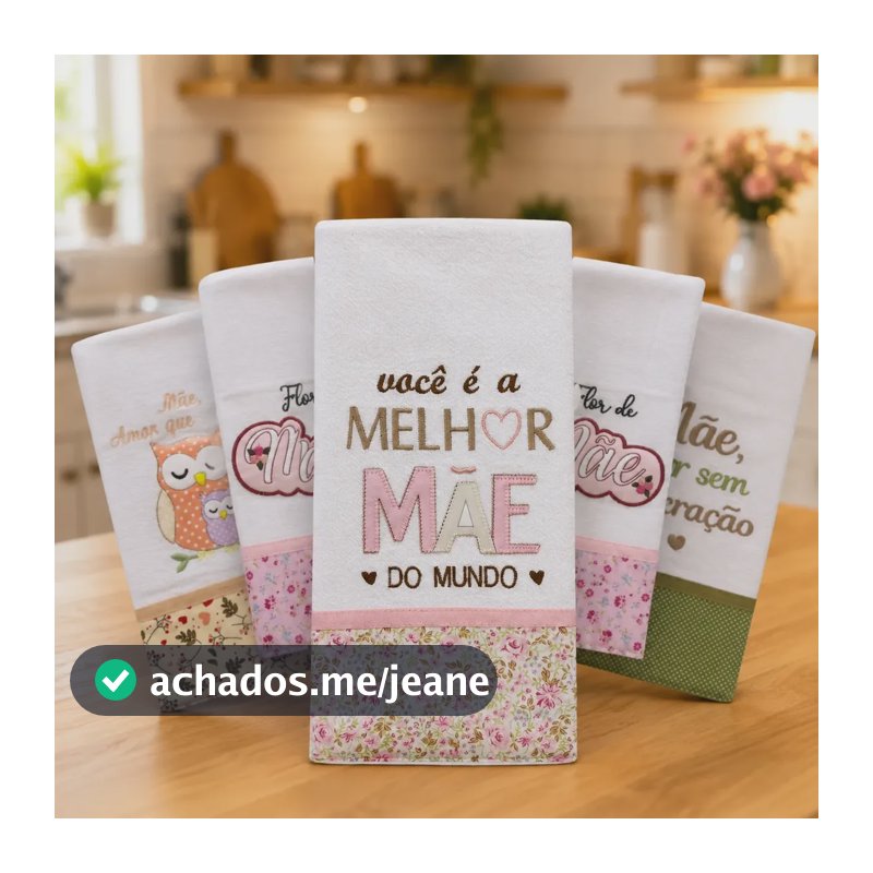 Kit Pano De Prato Bordado Dia Das Mães 100% Algodão - 4 Pçs Branco