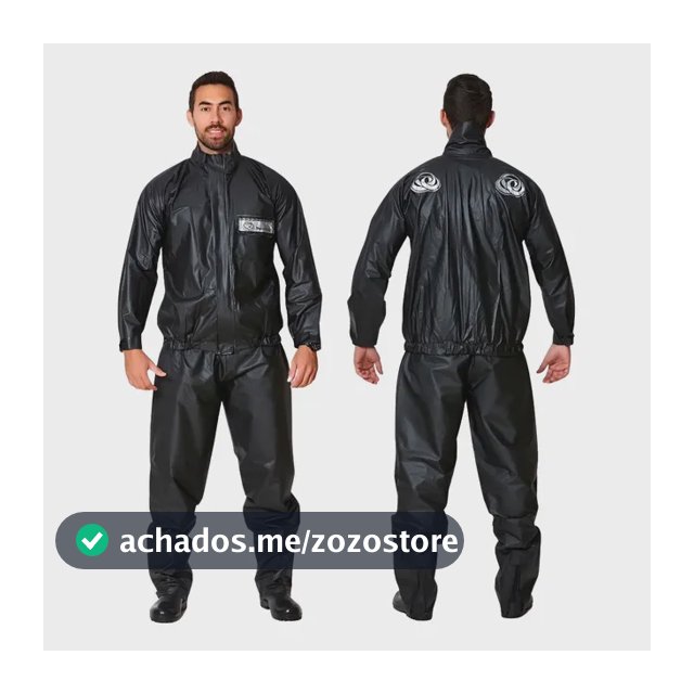 Conjunto De Pvc Preto Motoqueiro Para Chuva Blusão E Calça
