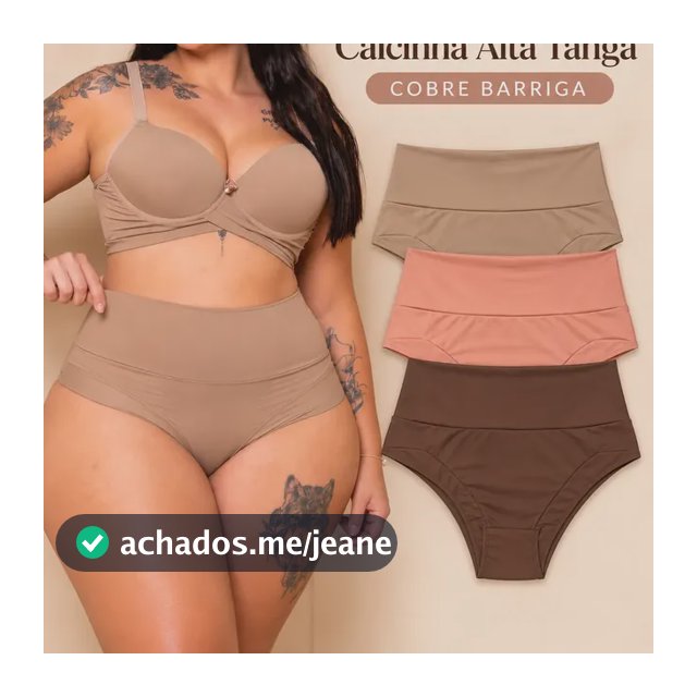 Kit 3 Calcinhas Feminina Tanga Alta Super Conforto Plus Size
