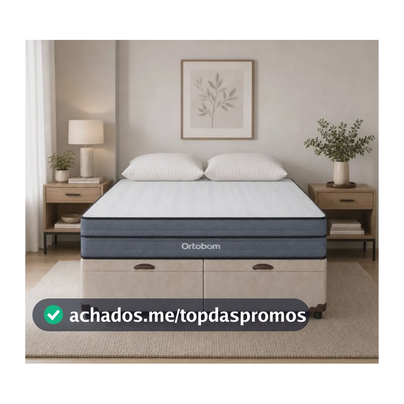 Baú Queen Bege Colchão Núvia Airtech Superpocket Ortobom  Bege