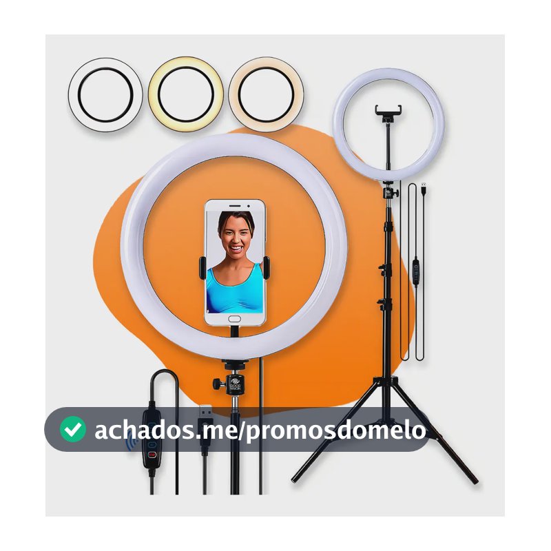 Ring Light 12 Polegadas Com 30cm E Tripé Ajustável De Até 2,10m Luz Com Variação De 03 Três Cores Profissional Video Maker Suporte Celular E Led 3 Cores Iluminação Maquiagem E Gravações Good Vision
