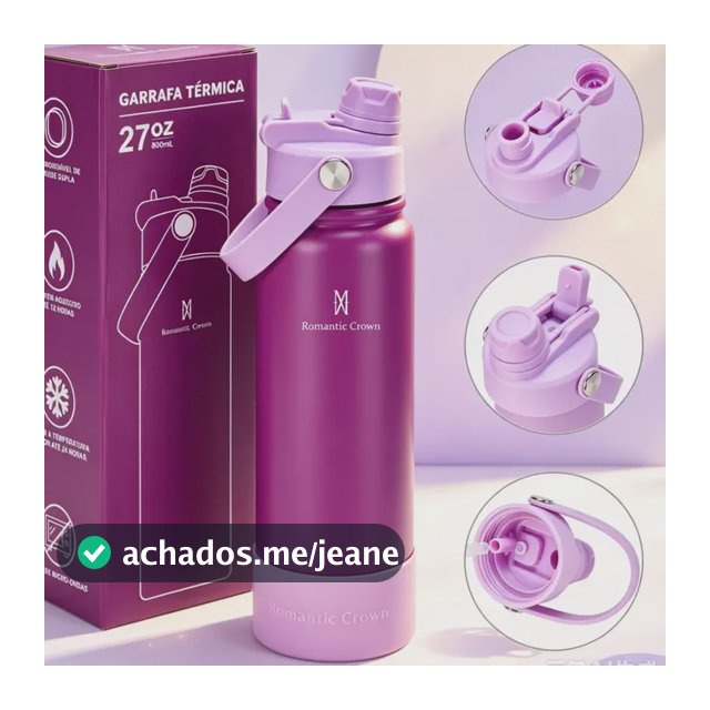 Garrafa Térmica 800ml Inox Bico Duplo Canudo Alça Esporte Roxo