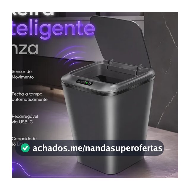Lixeira Inteligente Sensor Automático 16l Cinza Smart Recarregável Para Banheiro E Cozinha
