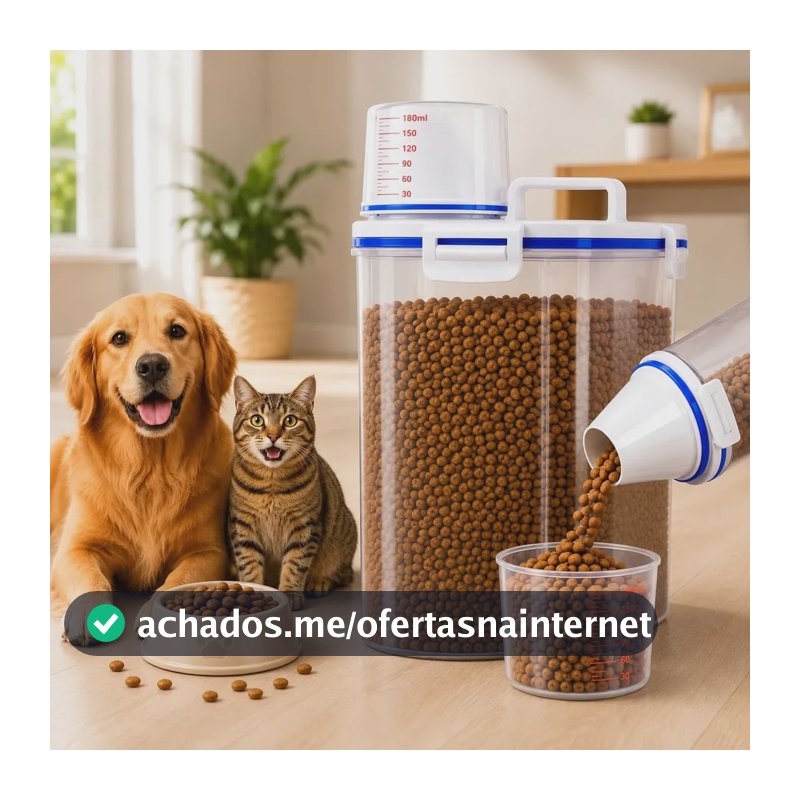 Pote Porta Ração Cachorro Gato Cães Pet Dispenser Hermético com Copo Medidor Dosador Tampa Vedação Container Transparente Antiformiga Capacidade 2,5 Litros Laleli
