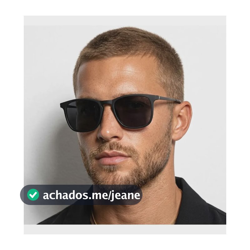 Óculos De Sol Quadrado Premium Acetato Metal Proteção Uv400 Cor Preto Armação Preto Haste Preto Lente Preto Desenho Preto Fosco