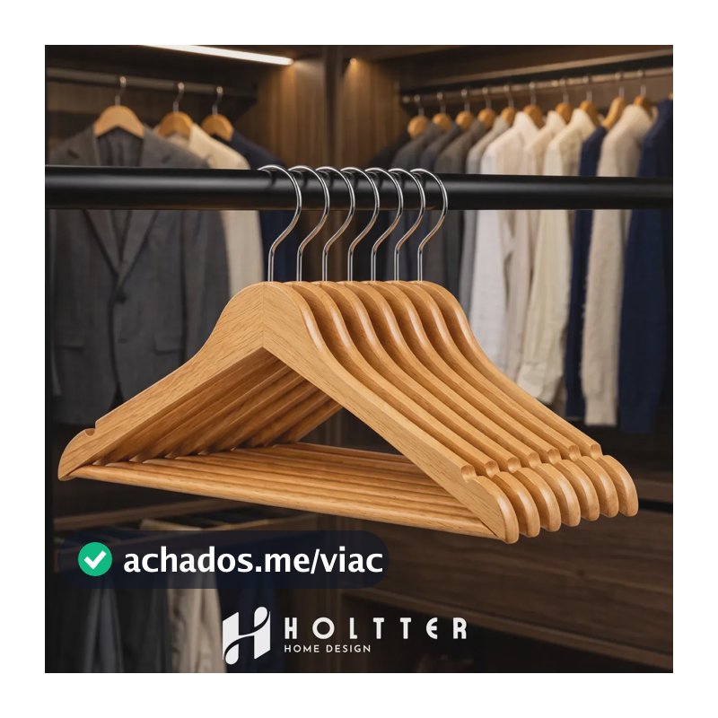 Kit 20 Cabide De Madeira Marfim Organizador Closet Suporte antiderrapantes padronização guarda roupa Holtter Home Design