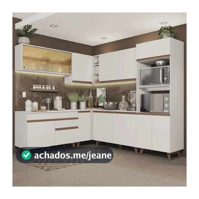 Armário de Cozinha Canto Completa Madesa Reims 452001 Balcão Armário Br Cor Branco