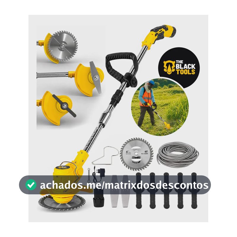 Roçadeira Aparador Grama A Bateria Recarregável 460w Profissional Com Acessórios Tcg12b The Black Tools
