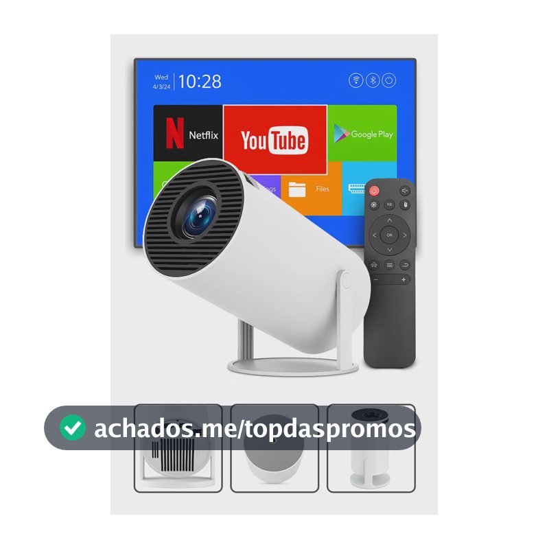 Mini Projetor Davely HY300 4K Android com Wi-Fi e Bluetooth Portátil Cinema Em Casa Imagem Nítida Controle Remoto Tela Grande Para Filmes Jogos Aulas Apresentações Alto Falante