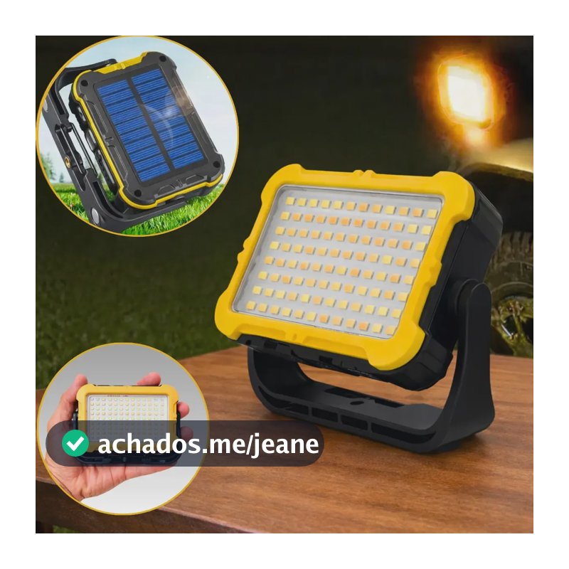 Lampião Led Solar Lanterna Trabalho Recarregável Camping Amarelo