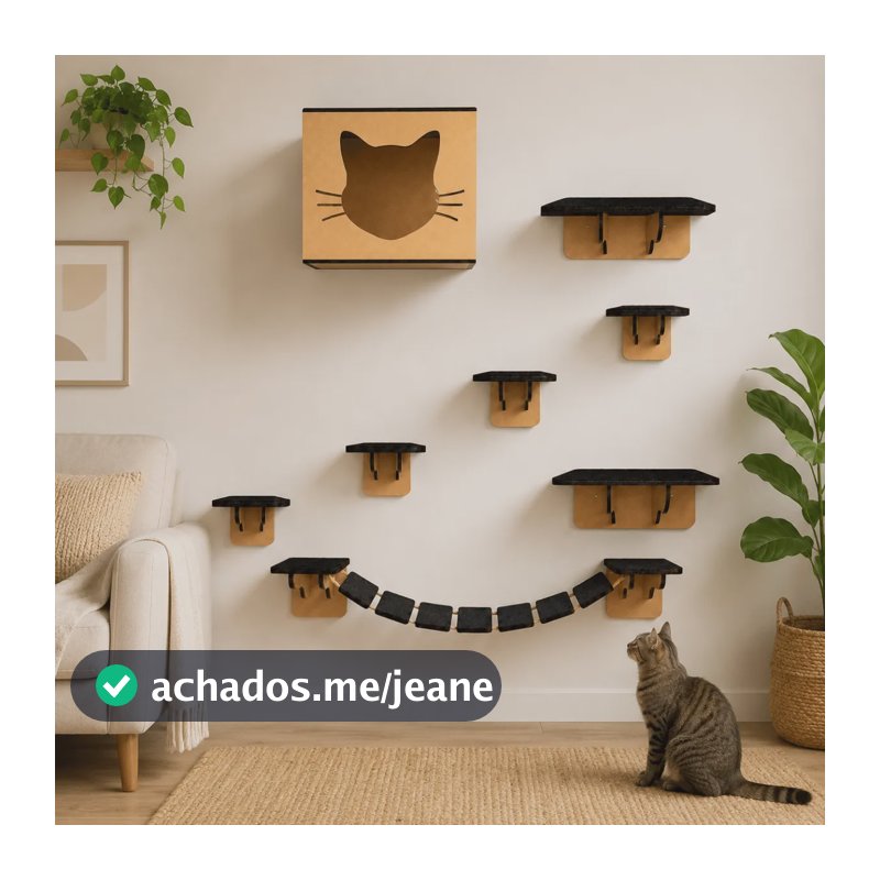 Playground Para Gato 8 Peças Nicho Ponte Prateleiras Degraus Mdf Cru G