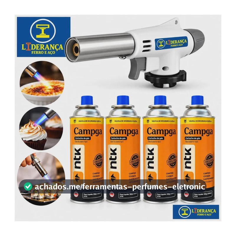 Maçarico Portátil Regulável Com 4 Refis Chama Fina 1300°C Para Gás Butano Culinária Soldagem Artesanato Reparos Manutenção Encanador Churrasqueira Uso Doméstico Marca - Liderança