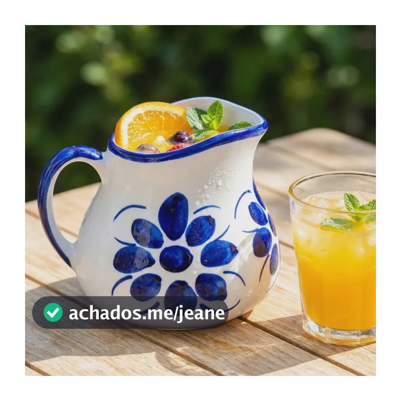 Jarra Porcelana Monte Sião Azul e Branco Feita à Mão 600ml
