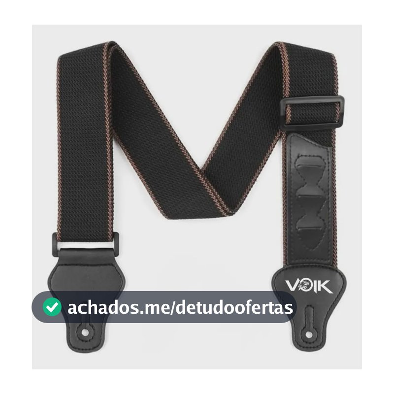 Correia Para Violão Guitarra Baixo Voik VCPP-13 Cor Preto Porta Palhetas Em Algodão e Couro Sintético Confortável Premium