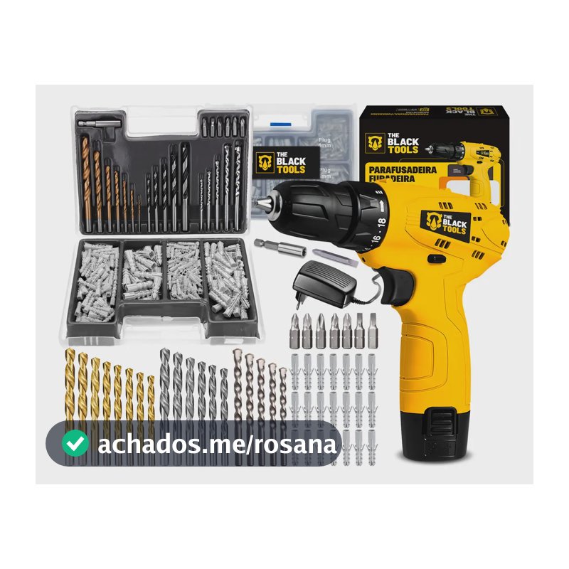 Parafusadeira Furadeira 3/8 A Bateria Tb12a The Black Tools Jogo Brocas E Buchas 300 Peças