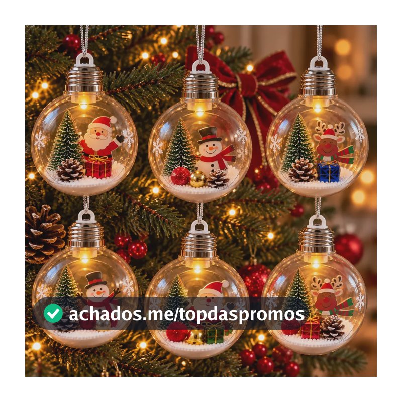 Kit Bola De Natal Enfeite Para Arvore De Natal Decoração Led 6 Unidades