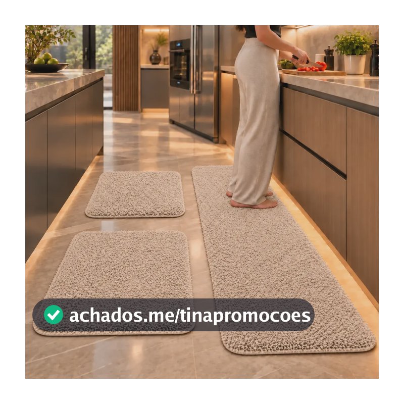 Tapete Cozinha Quarto Soft Jogo 3 Peças Antiderrapante Macio 1.2 M 40 Cm Bege