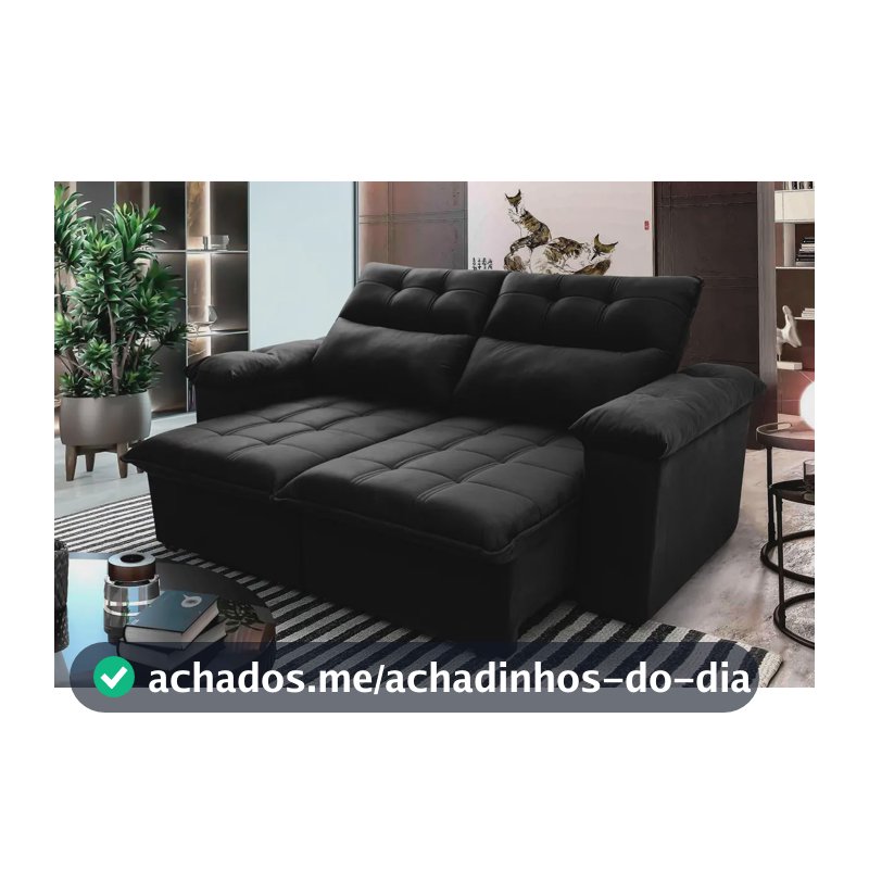 Sofá Retrátil Reclinável Verona 1,80m Preto Molas No Assento - King House