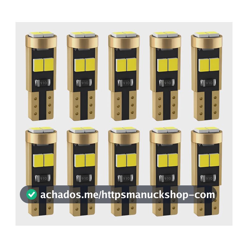 10 Lâmpadas T5 Pinguinho 6 Leds 6000k Painel Carro Premium T5 Azul-marinho Branco-frio