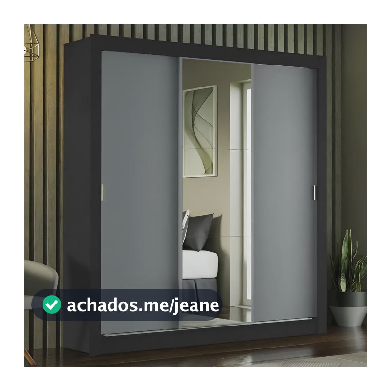 Guarda-roupa Madesa 1093H91E cor preto/cinza de mdp com 3 portas corrediças