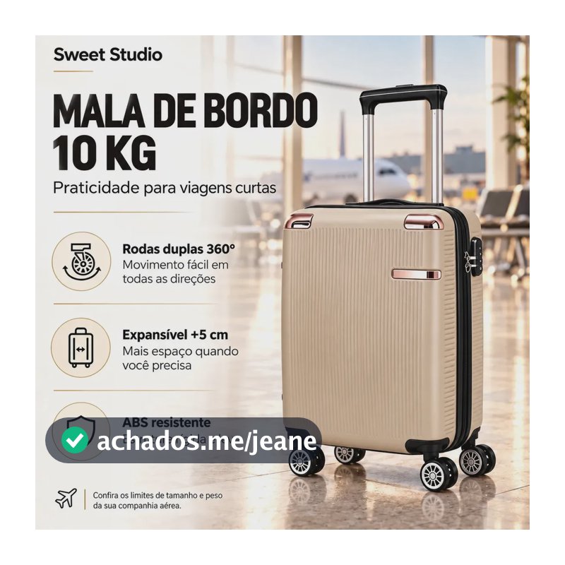 Mala de Viagem Sweet Studio Bordo ABS Rígida Com Rodas 360° E Zíper Expansível Cor Dourado 2088