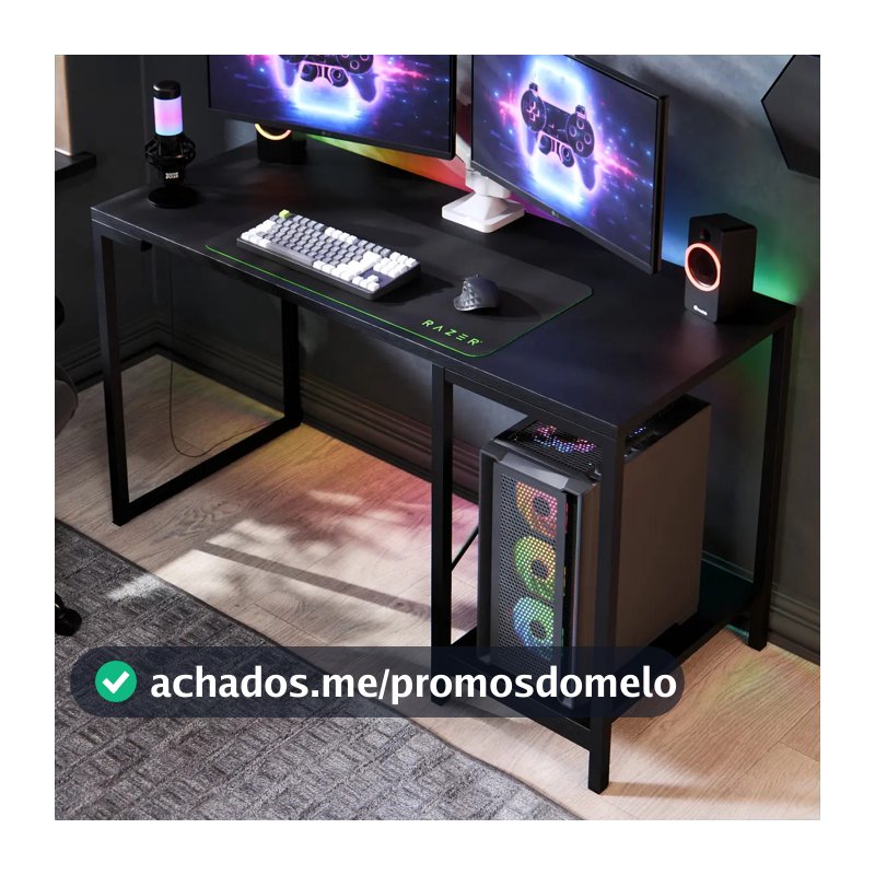 Escrivaninha Gamer Industrial De Mdf Com Prateleira Para Cpu E Estrutura De Aço Preta Preto Essenza